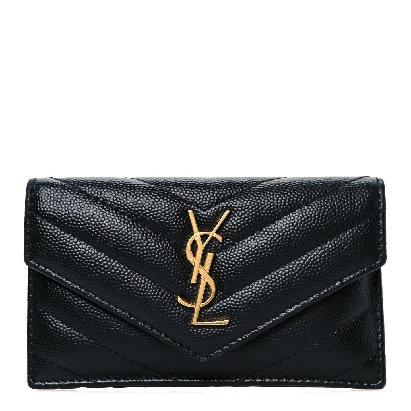 Grain De Poudre Matelasse Chevron Monogram Compact Wallet Black