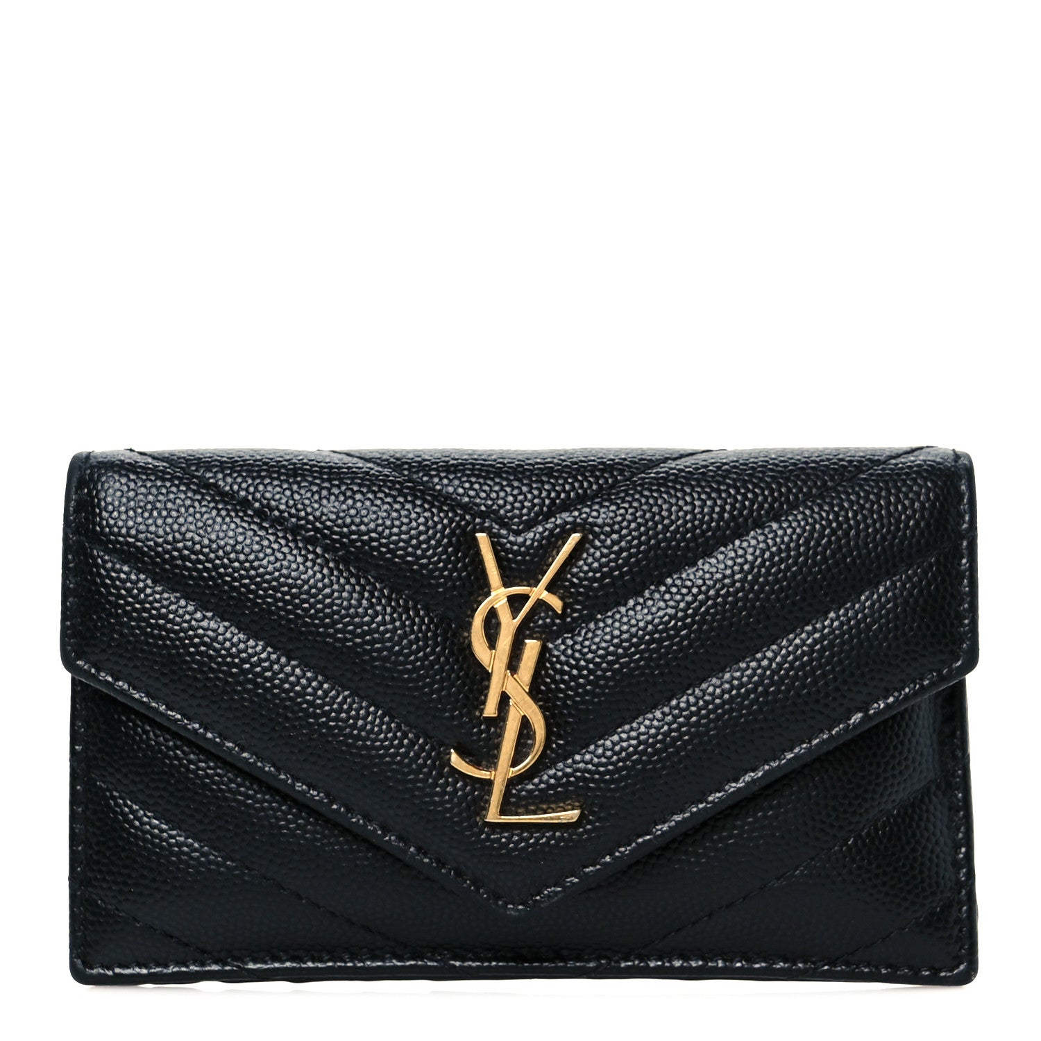 Saint Laurent Grain De Poudre Matelasse Chevron Monogram Compact Wallet Black 2 of 20