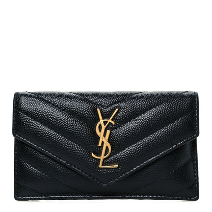 Saint Laurent Grain De Poudre Matelasse Chevron Monogram Compact Wallet Black 2 of 20