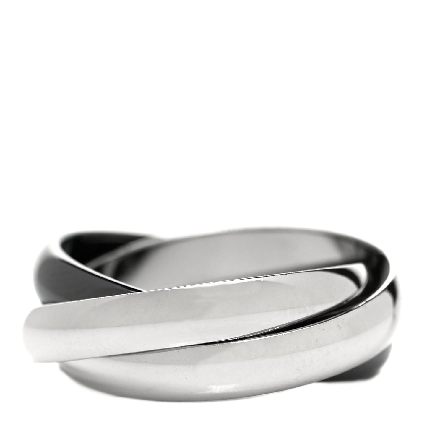18K White Gold Black Ceramic Trinity Ring 56 7.5