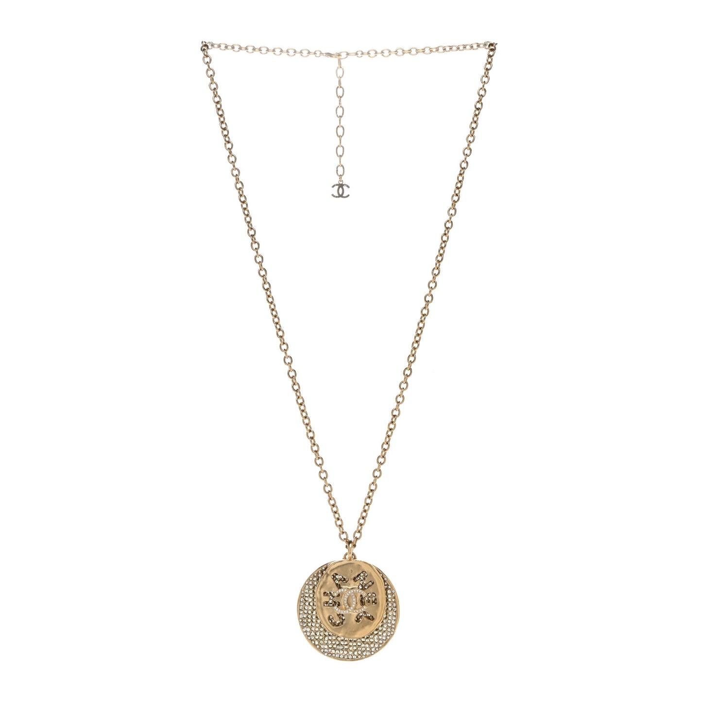 Medallion CC Crystal Chain Necklace Gold
