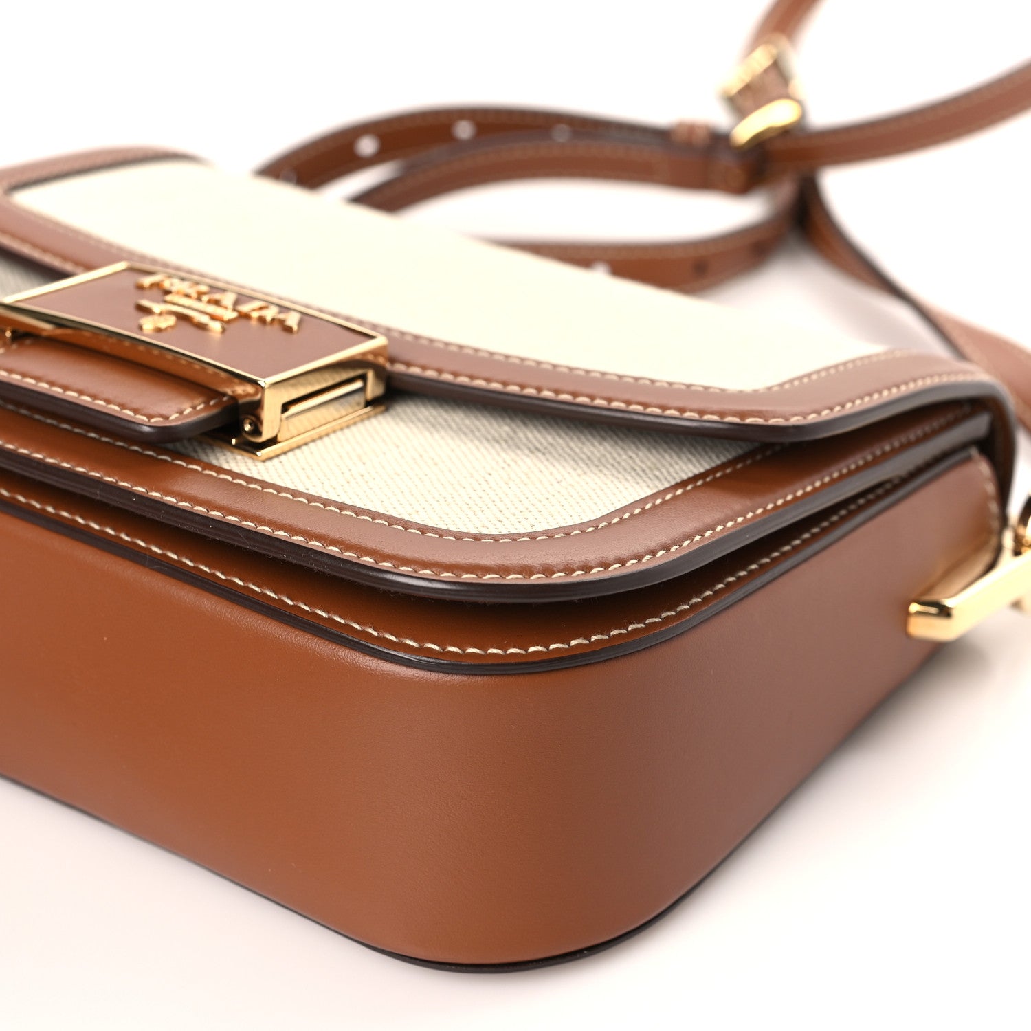 Prada Mistolino Vitello Embleme Flap Shoulder Bag Naturale Cognac 8 of 8