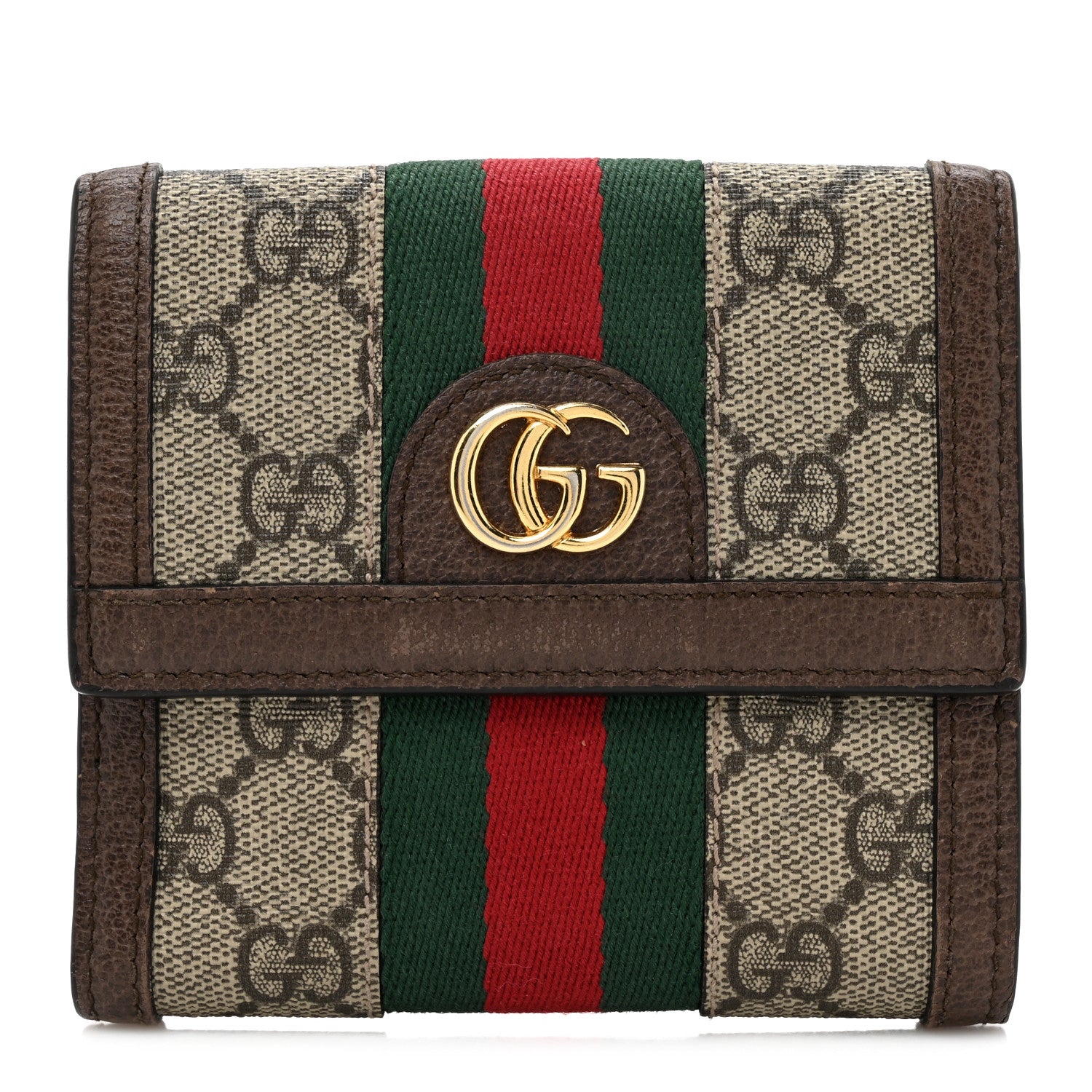 Gucci GG Supreme Monogram Web Ophidia French Flap Wallet Beige New Acero 1 of 11