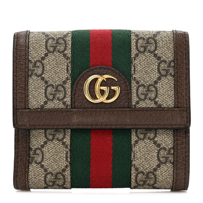 Gucci GG Supreme Monogram Web Ophidia French Flap Wallet Beige New Acero 1 of 11