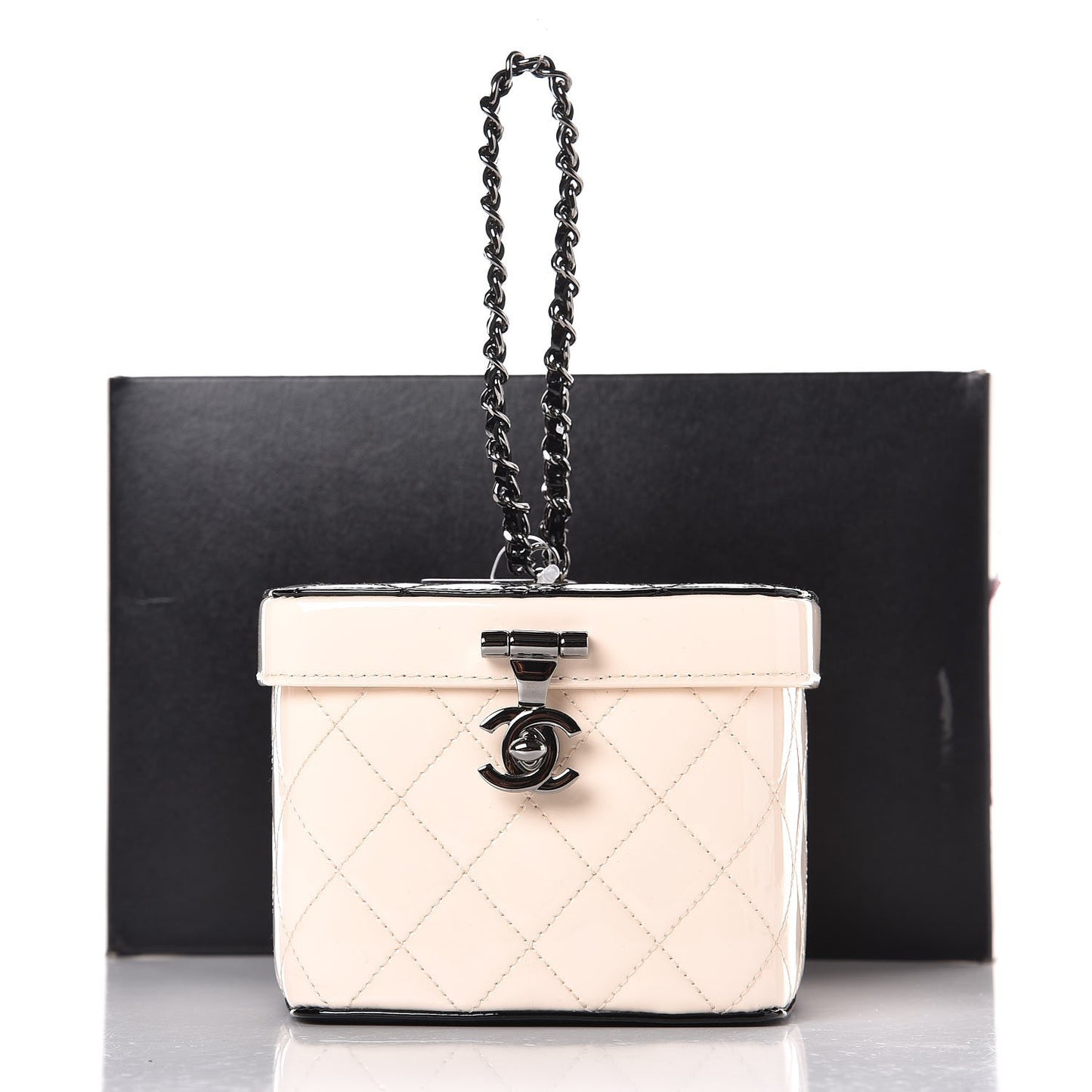 Patent Calfskin Minaudiere Vanity Case Light Beige Black