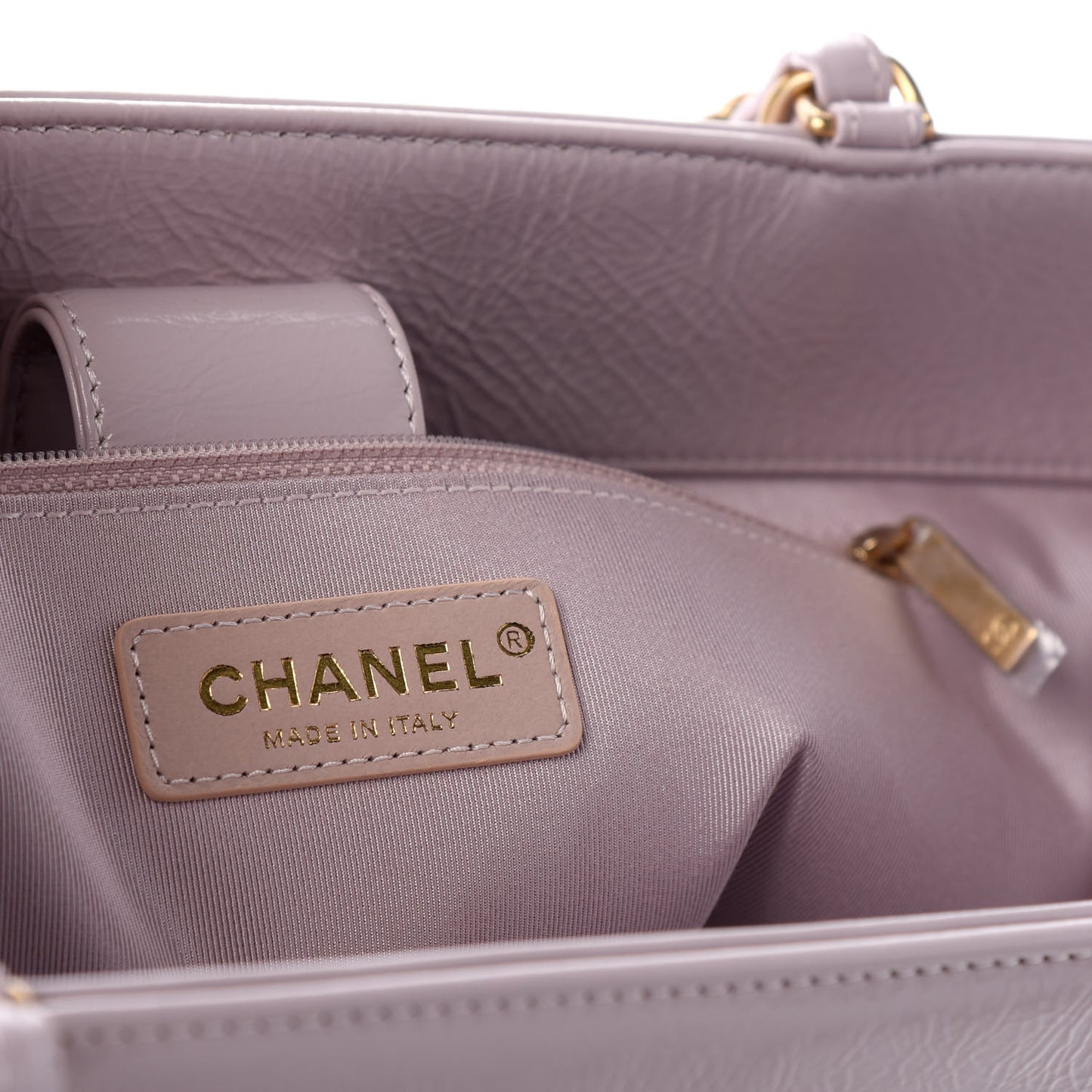 Shiny Aged Calfskin Shopping Bag Lilac