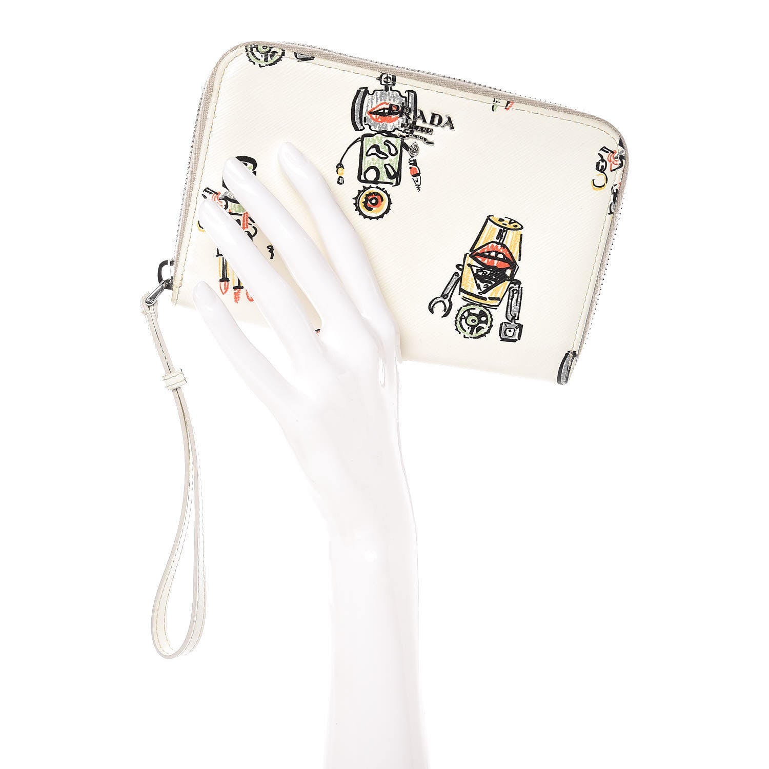 Prada Saffiano Robot Zip Around Wallet White 2 of 14