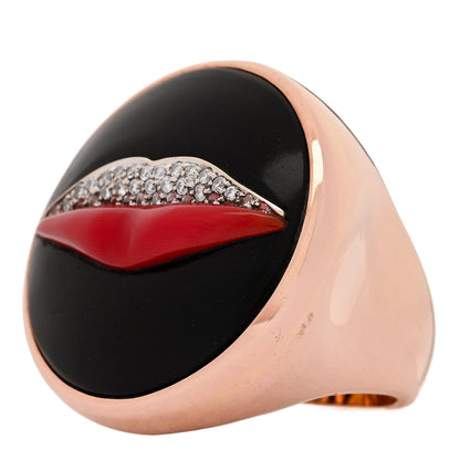 Bulgari 18K Rose Gold Diamond Jet Coral Enigma Lips Ring 56 7.5 3 of 6