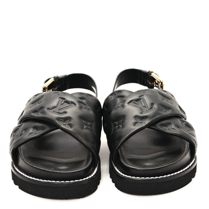 Louis Vuitton Lambskin Monogram Embossed Paseo Flat Comfort Sandals 36 Black 3 of 10