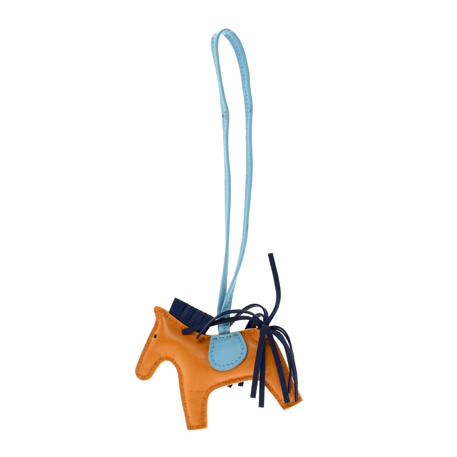 Hermes Milo Lambskin Grigri Rodeo Horse Bag Charm PM Naturel Bouton D'Or Celeste Bleu Saphir 1 of 4