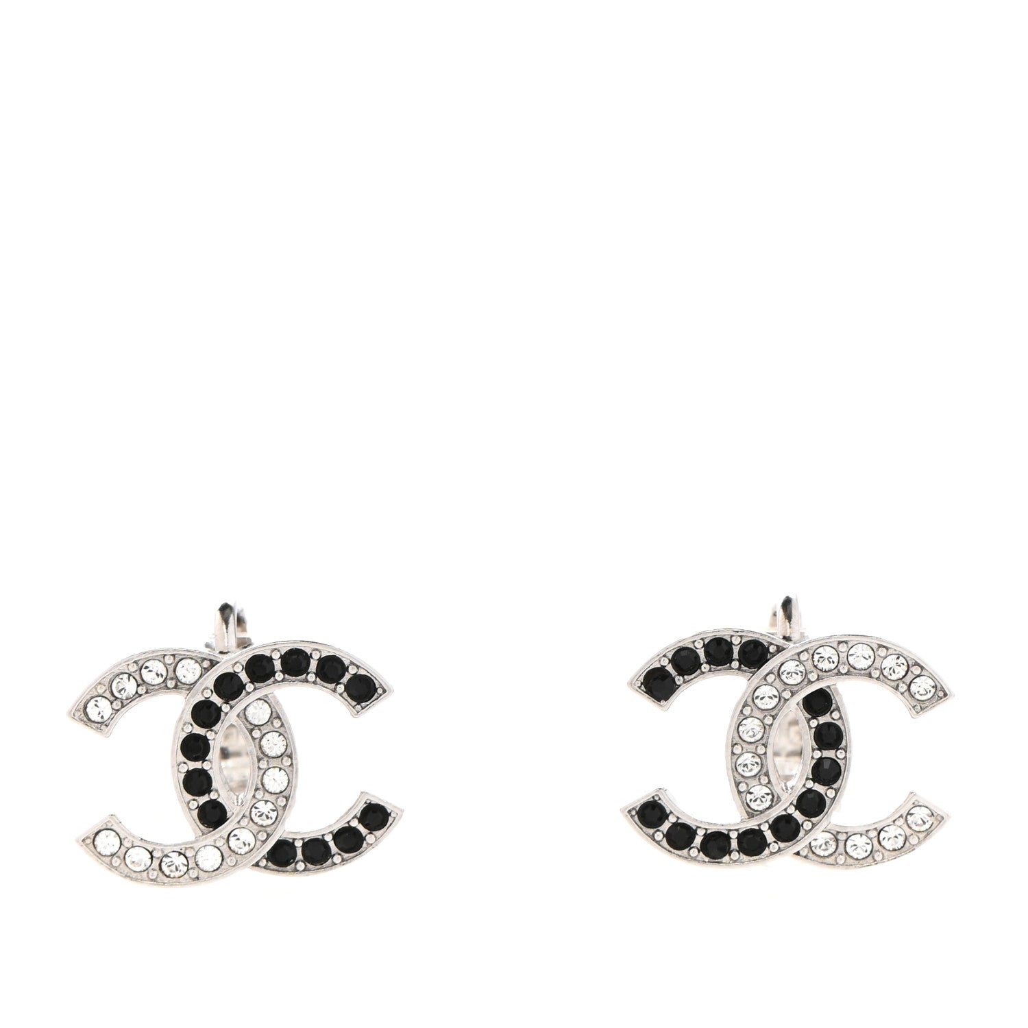 Chanel Crystal CC Earrings Silver Black 1 of 5