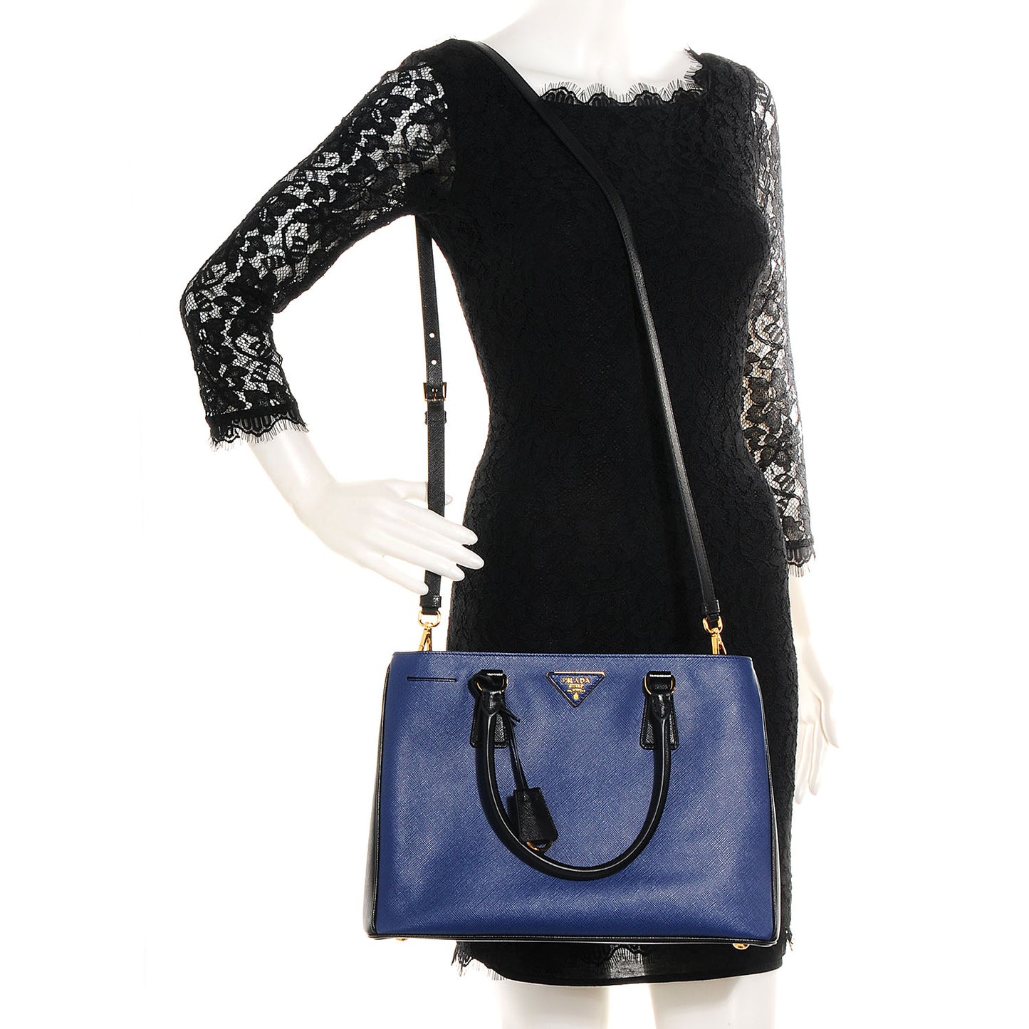 Saffiano Lux Bi-Color Tote Bluette Black
