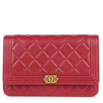 Chanel Lambskin Quilted Boy Wallet On Chain WOC Dark Red 1 of 8