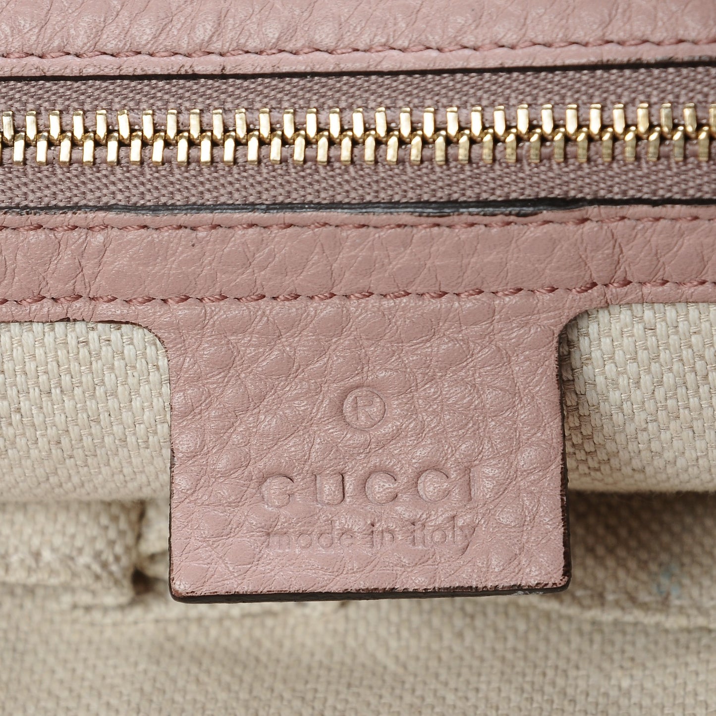 GUCCI Pebbled Calfskin Medium Soho Chain Shoulder Bag Dark Cipria
