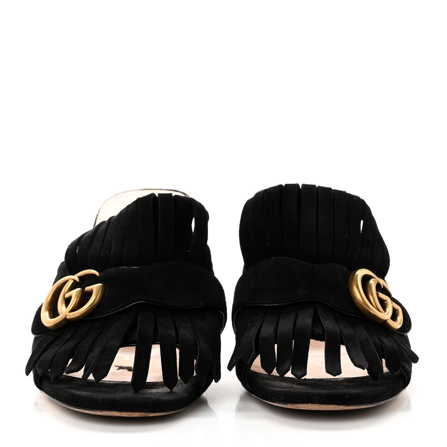 Kid Scamosciato GG Marmont Fringe 75mm Slide Sandals 40 Black
