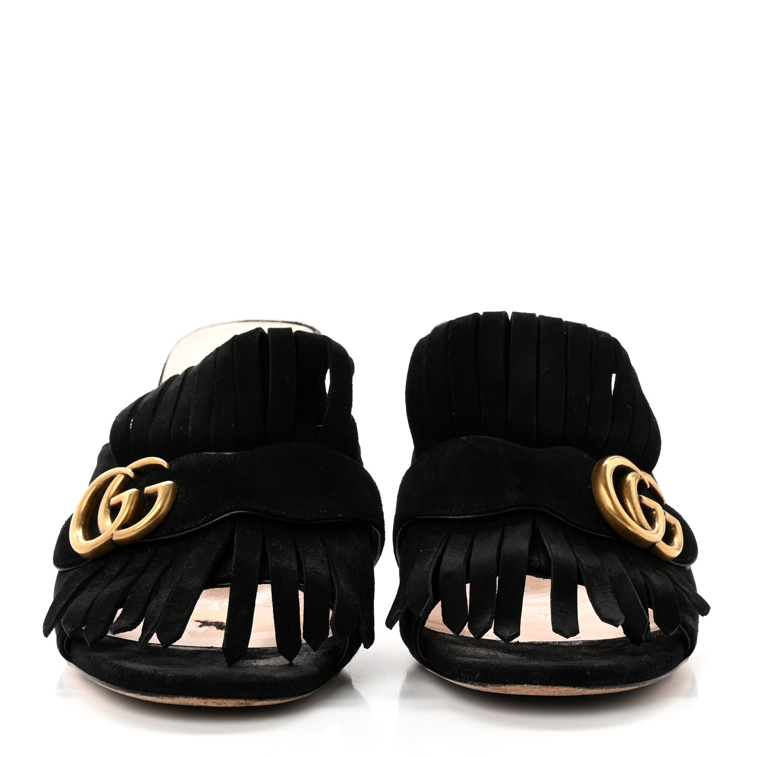 Gucci Kid Scamosciato GG Marmont Fringe 75mm Slide Sandals 40 Black 2 of 8