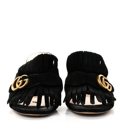 Gucci Kid Scamosciato GG Marmont Fringe 75mm Slide Sandals 40 Black 2 of 8