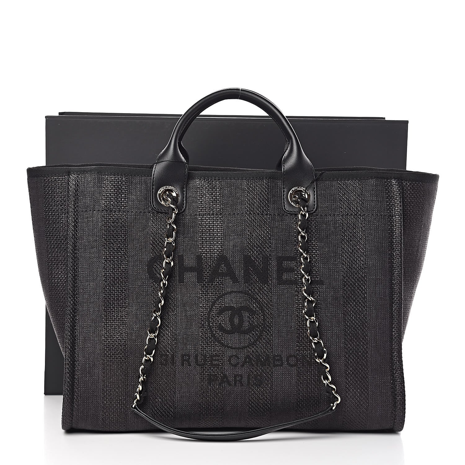 Chanel Mixed Fibers Calfskin Striped Medium Deauville Tote Black 12 of 12