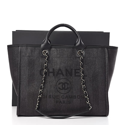 Chanel Mixed Fibers Calfskin Striped Medium Deauville Tote Black 12 of 12