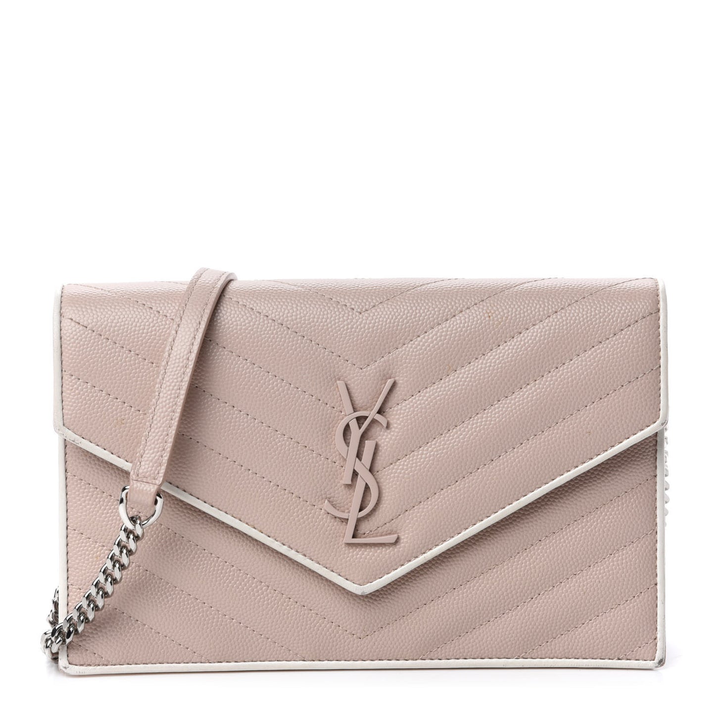 Grain De Poudre Matelasse Chevron Monogram Envelope Chain Wallet Pink White