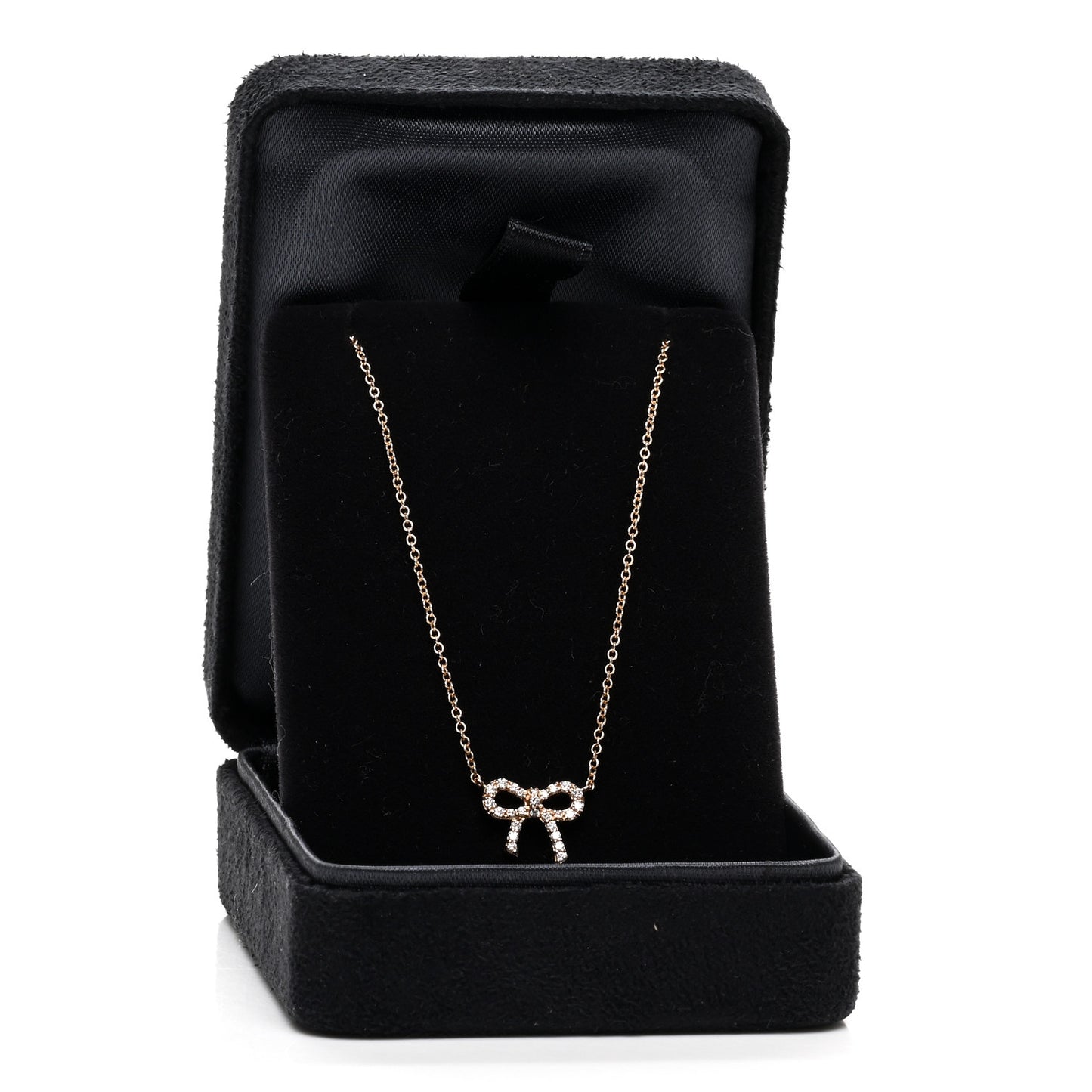 18K Rose Gold Diamond Mini Bow Pendant Necklace