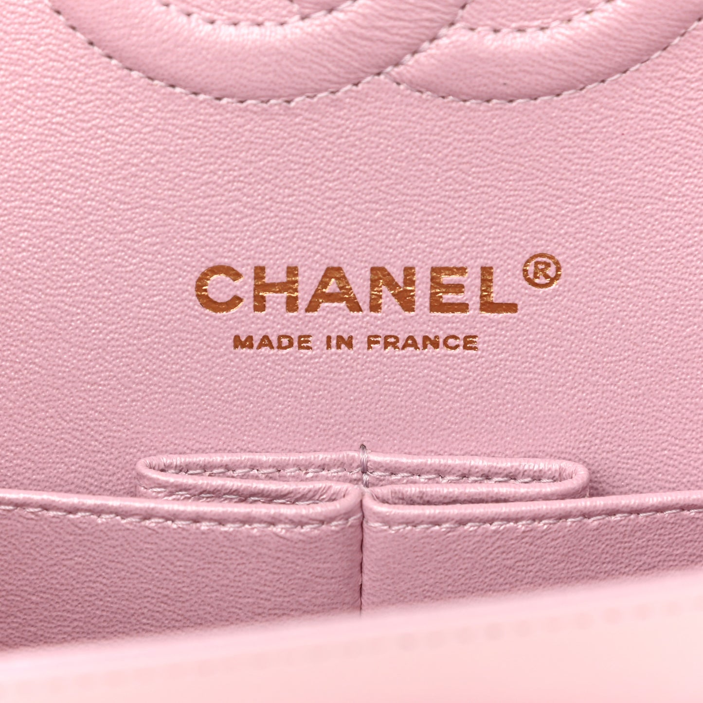 Iridescent Calfskin Quilted Medium Double Flap Light Pink