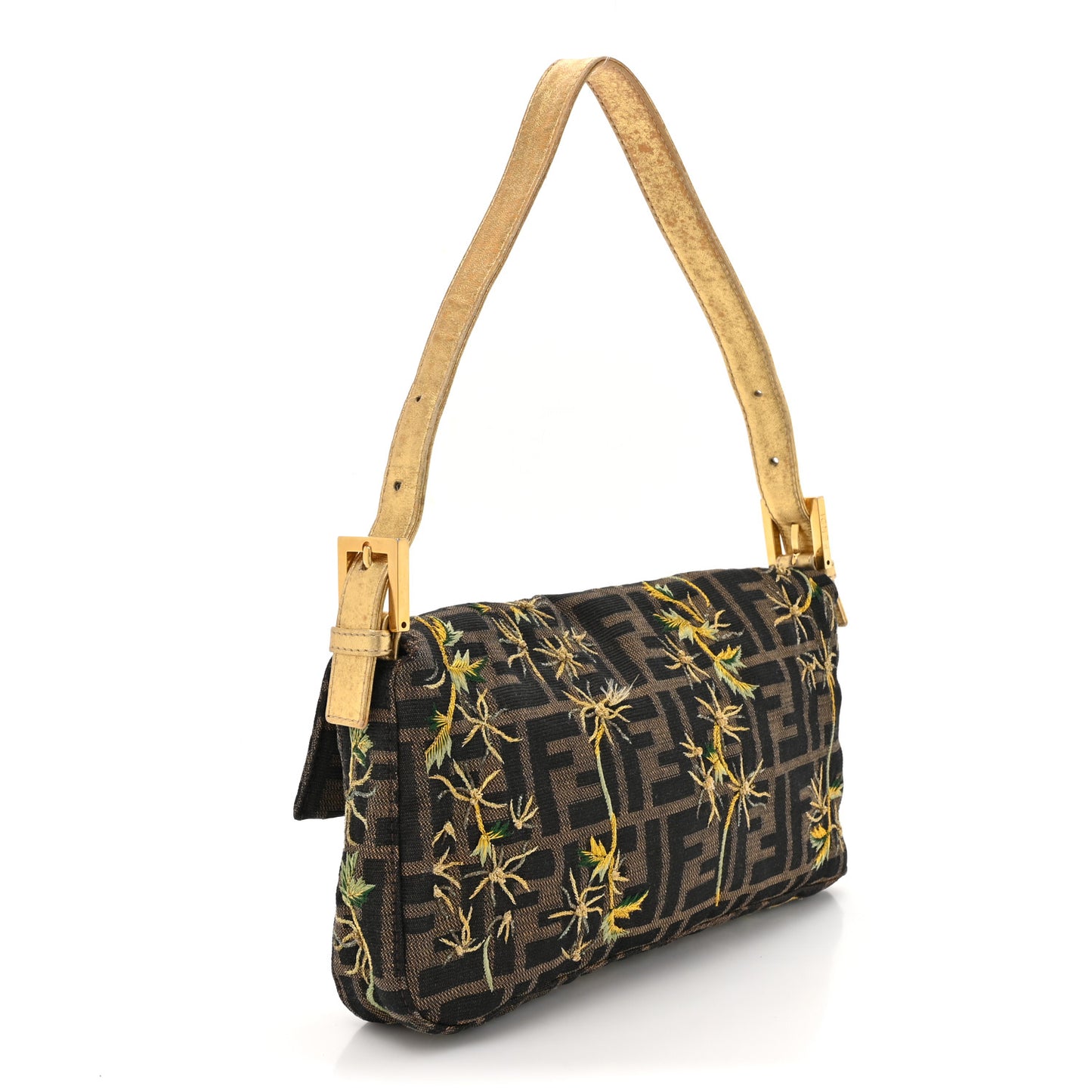 Zucca Floral Embroidered Baguette Tobacco Gold