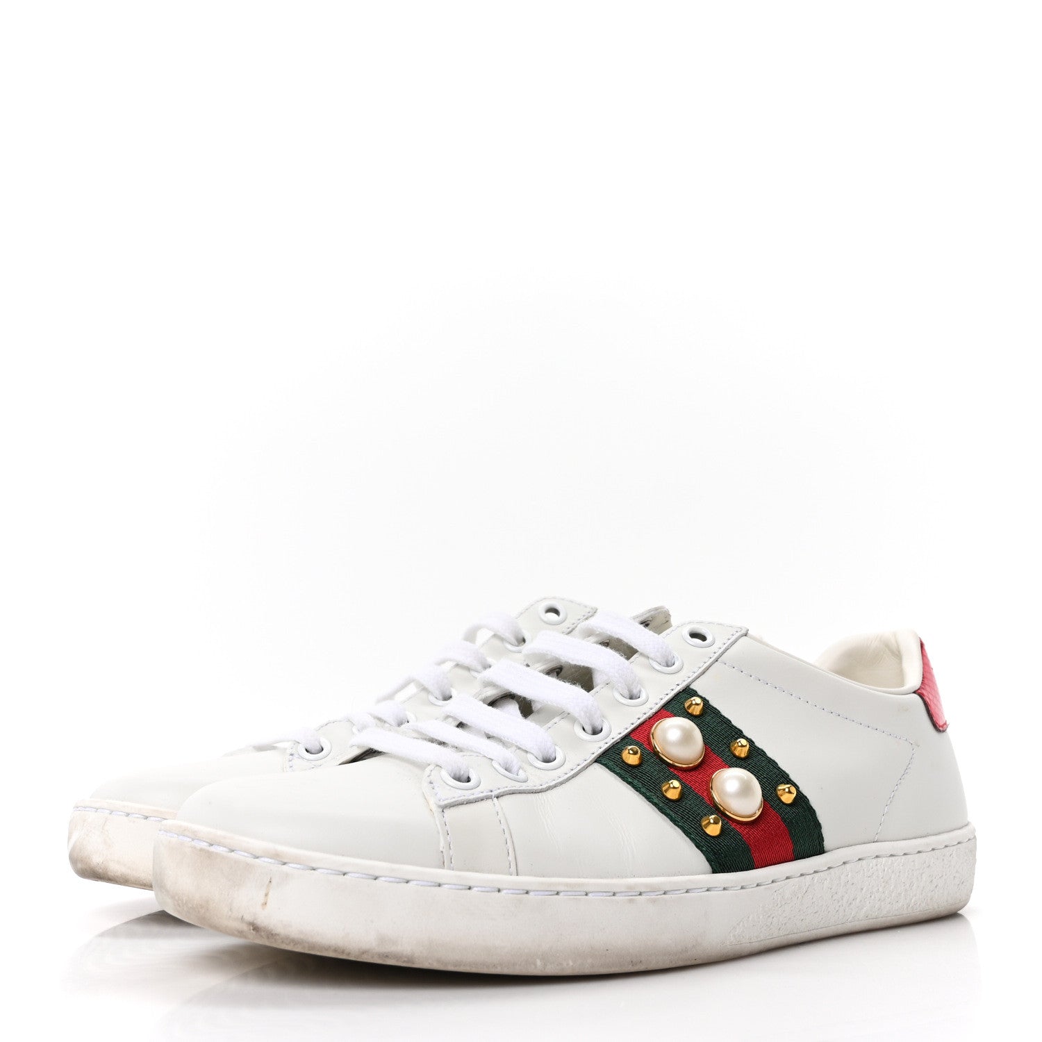 Gucci Calfskin Web Pearl Studded Womens Ace Sneakers 35.5 White 4 of 10