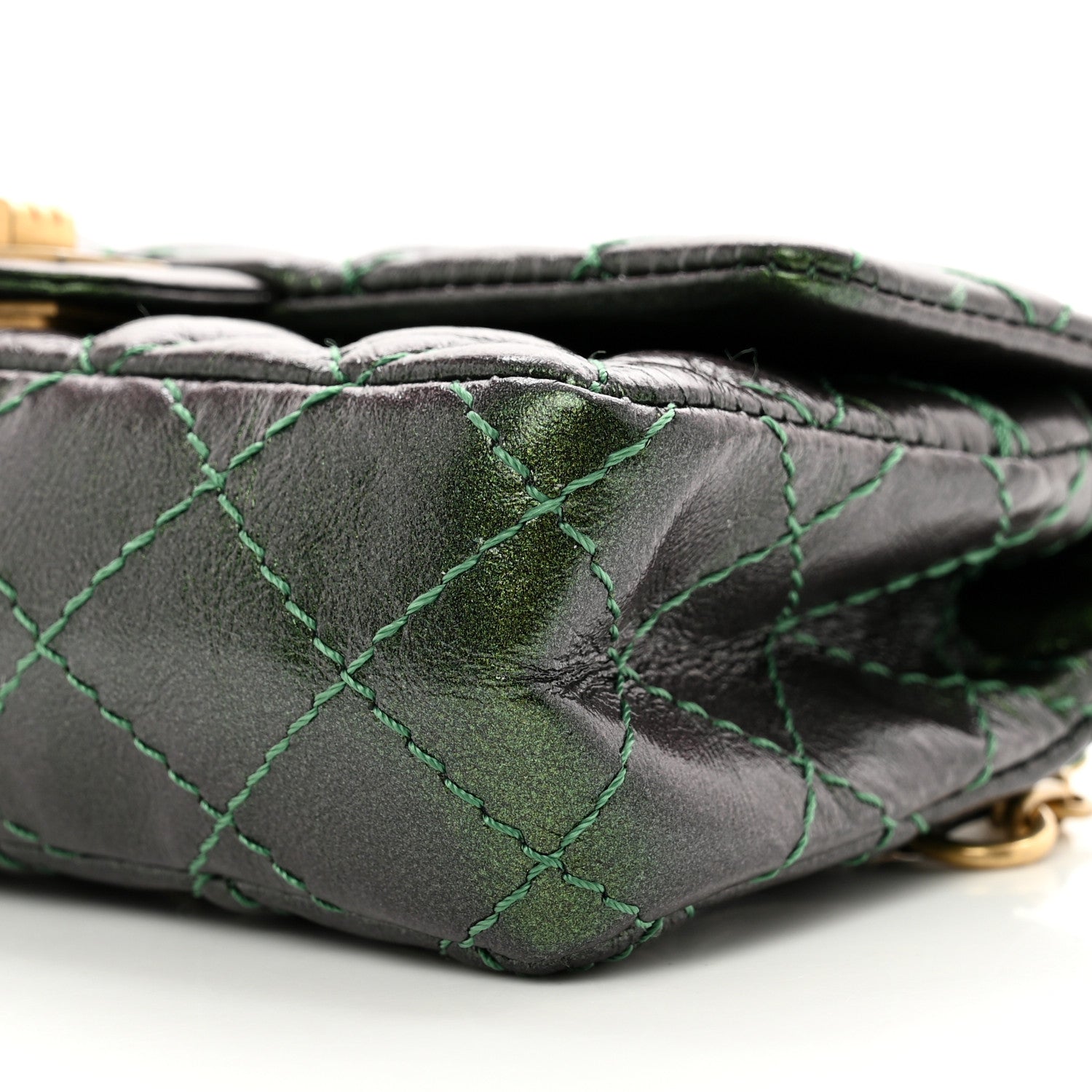 Chanel Metallic Aged Calfskin Quilted 2.55 Reissue Flap Belt Bag Clutch Green 10 of 10