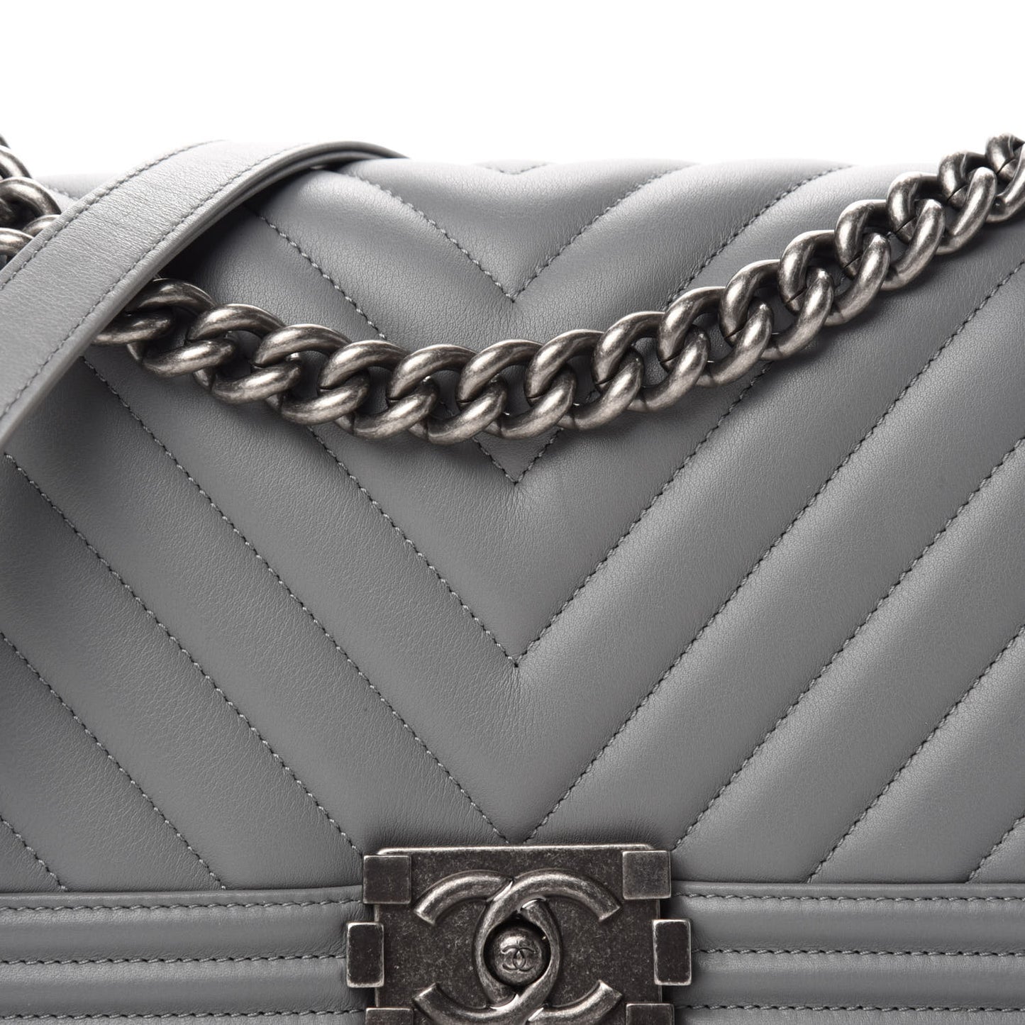 Calfskin Chevron Quilted Medium Boy Flap Grey