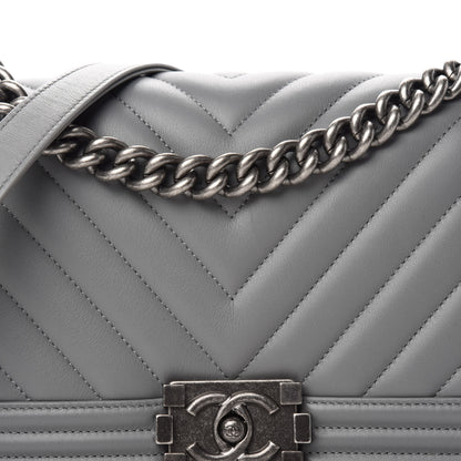Chanel Calfskin Chevron Quilted Medium Boy Flap Grey 11 of 11