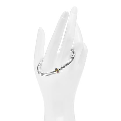 David Yurman Sterling Silver 14K Yellow Gold Rhodolite Garnet Pink Tourmaline 5mm Cable Renaissance Station Bracelet 2 of 4