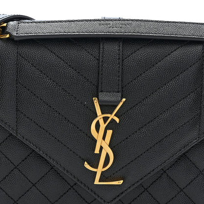 Saint Laurent Grain De Poudre Textured Mixed Matelasse Triquilt Medium Monogram Satchel Black 7 of 9