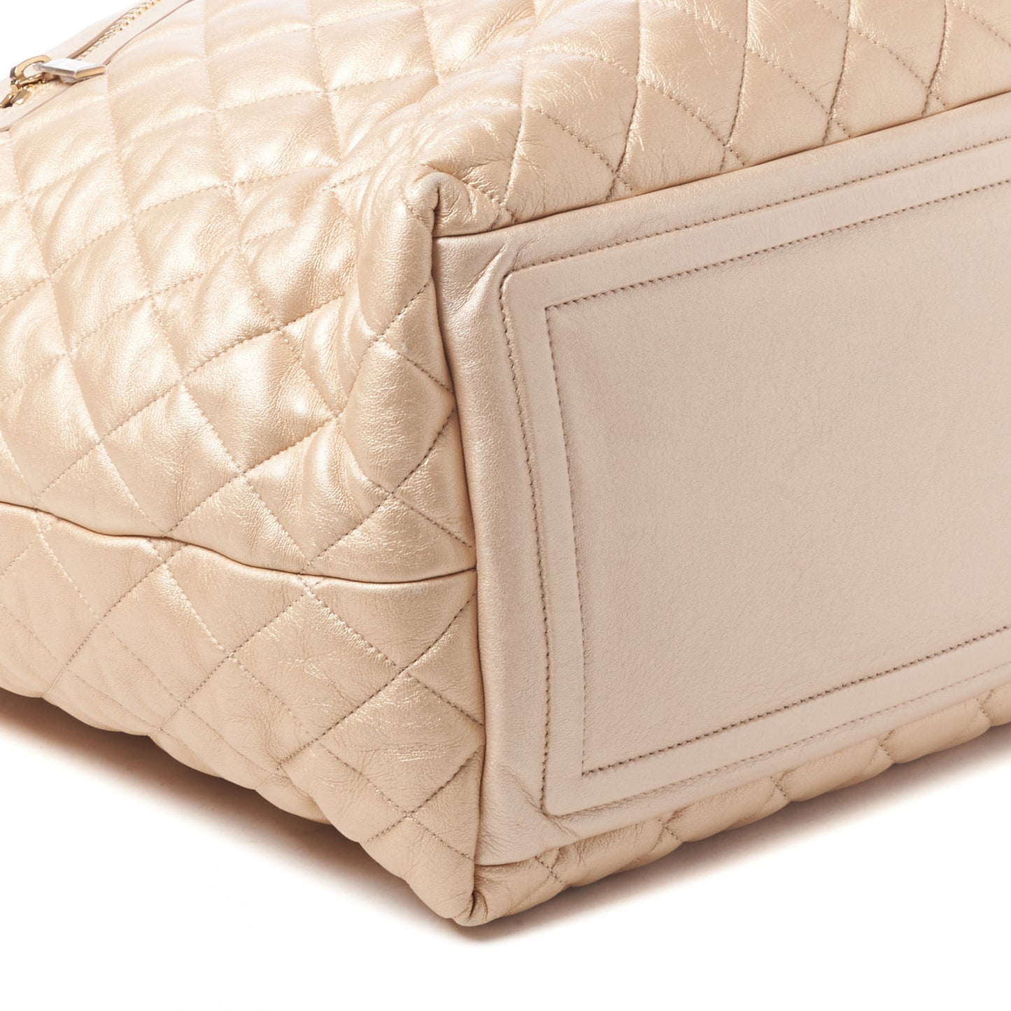 Metallic Lambskin Quilted Large Coco Cocoon Tote Light Gold