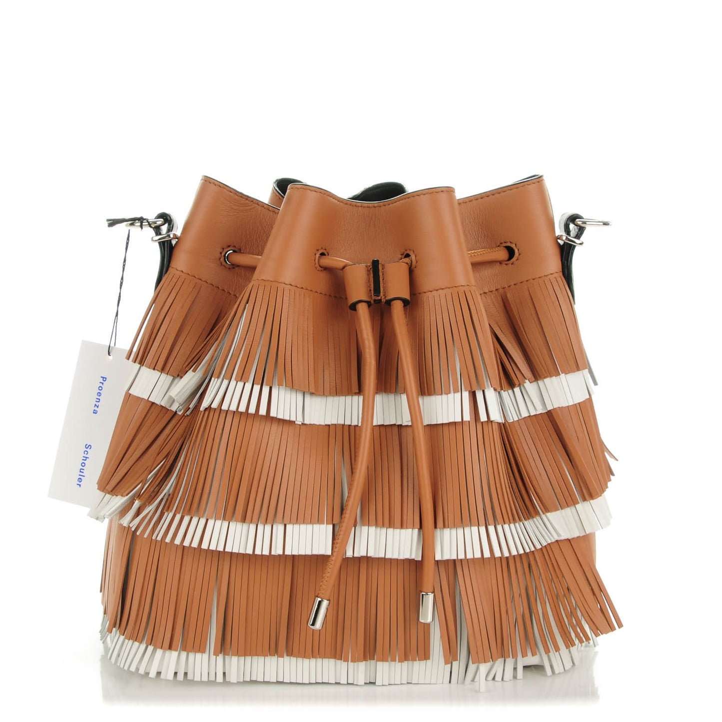 Calfskin Medium Fringe Bucket Bag Dune White