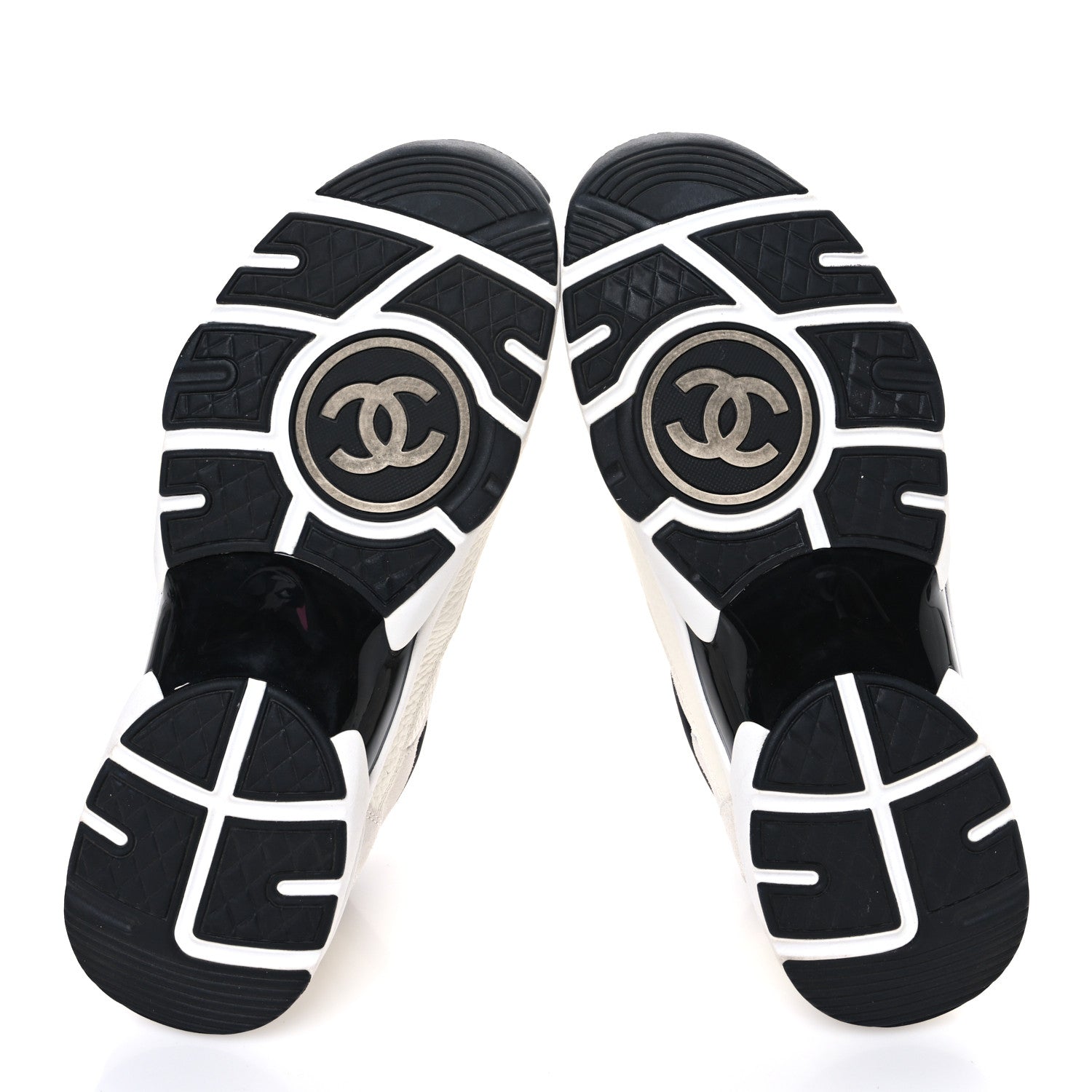 Chanel Mesh Suede Calfskin Grained Calfskin Womens CC Sneakers 40 White Black 7 of 11