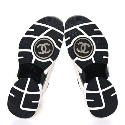 Chanel Mesh Suede Calfskin Grained Calfskin Womens CC Sneakers 40 White Black 7 of 11