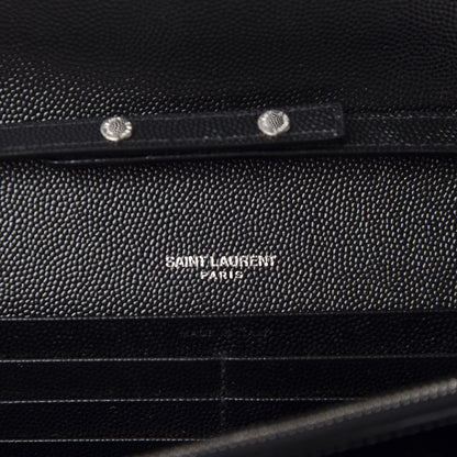 Saint Laurent Grain De Poudre Matelasse Chevron Monogram Chain Wallet Black 8 of 10