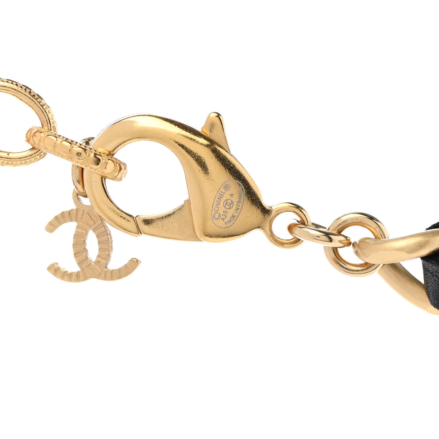 Calfskin Pearl Chain 90's Camellia Long Necklace Black Gold