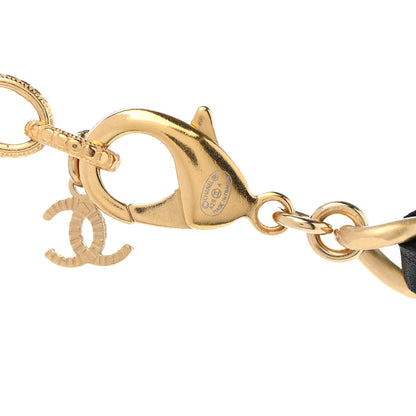 Chanel Calfskin Pearl Chain 90's Camellia Long Necklace Black Gold 6 of 6