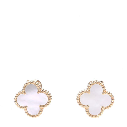 Van Cleef & Arpels 18K Yellow Gold Mother of Pearl Vintage Alhambra Earrings 1 of 8