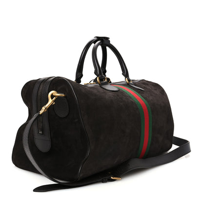 Gucci Suede Calfskin Web Medium Savoy Duffle Bag  Dark Brown 2 of 11