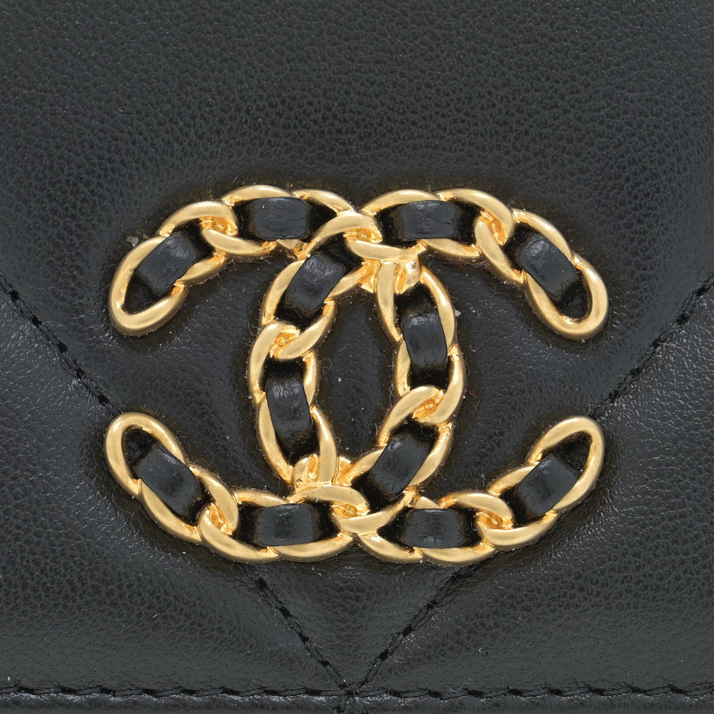 Lambskin Quilted Chanel 19 Zip Around Coin Purse Wallet Black