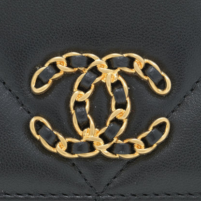 Chanel Lambskin Quilted Chanel 19 Zip Around Coin Purse Wallet Black 9 of 10