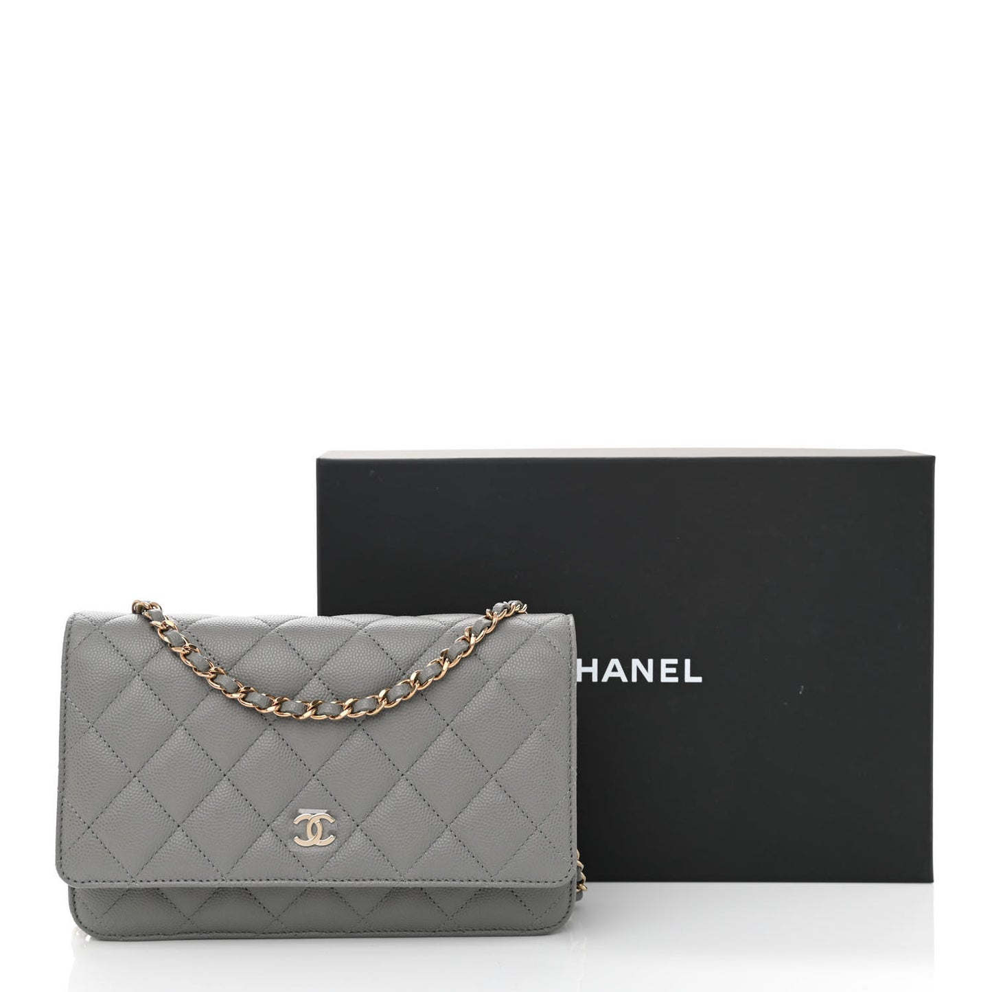 Caviar Quilted Wallet On Chain WOC Grey