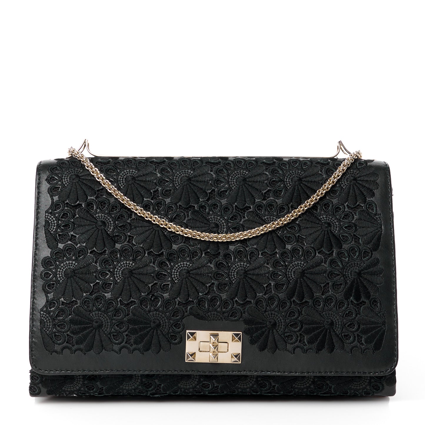 VALENTINO GARAVANI Lambskin Lace Large Girello Flap Black