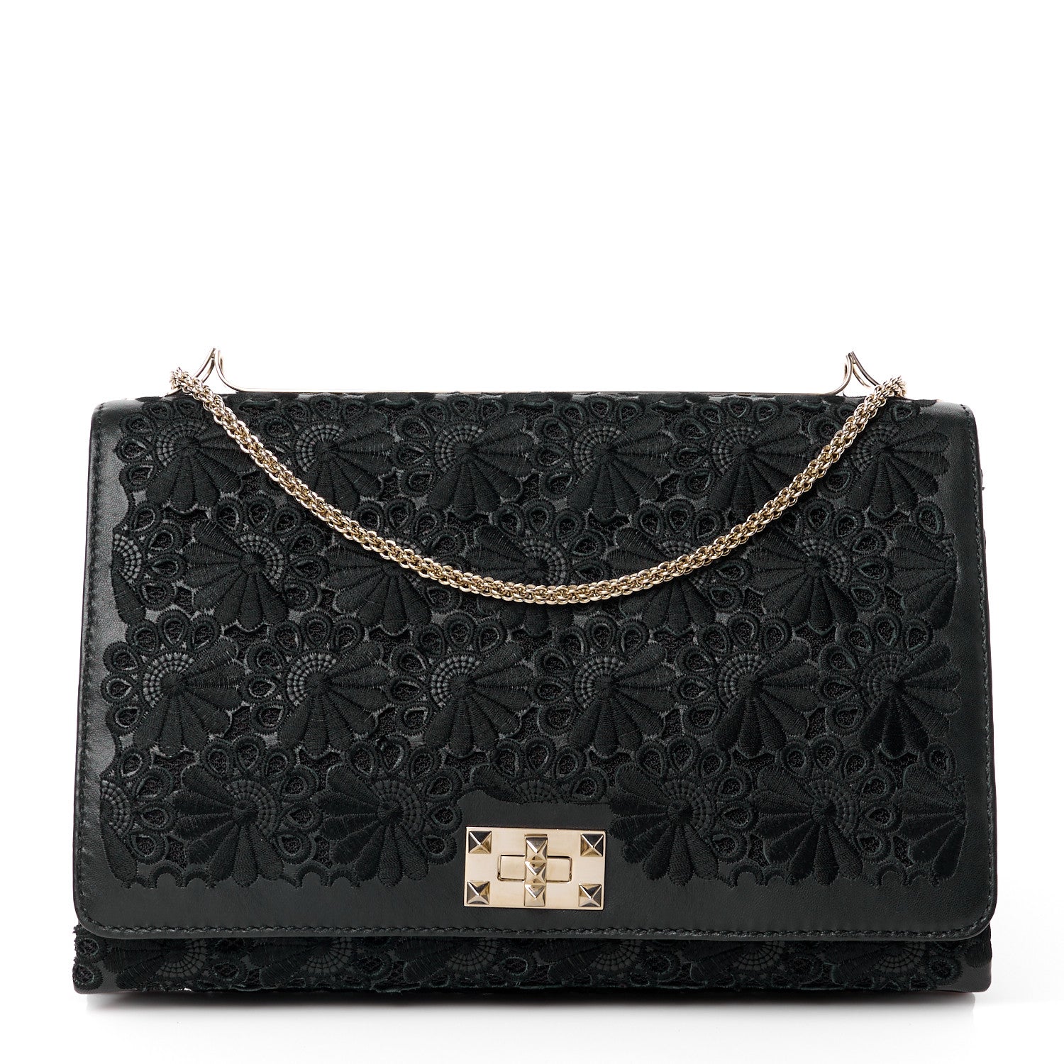 Valentino Garavani VALENTINO GARAVANI Lambskin Lace Large Girello Flap Black 1 of 11
