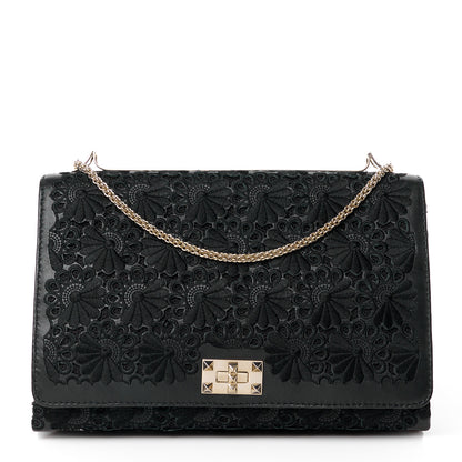 Valentino Garavani VALENTINO GARAVANI Lambskin Lace Large Girello Flap Black 1 of 11