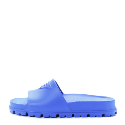 Prada EVA Rubber Triangle Logo Embossed Womens Lug Sole 20mm Slide Sandals 37 Azzurro 1 of 8