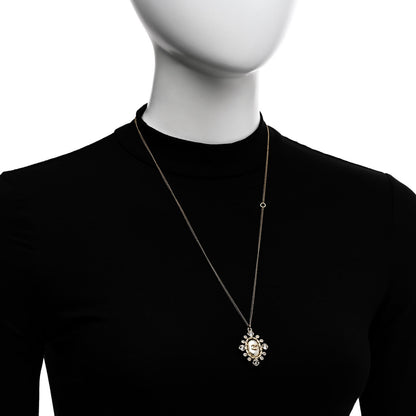 Chanel Pearl Crystal CC Pendant Necklace Gold White 2 of 5